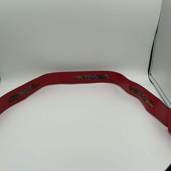 Red Rondina leather belt with feather inlays - Picture 2 of 6